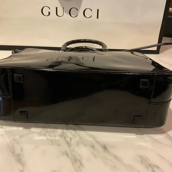 Gucci Black Patent Leather Bamboo Handles 2-WAY TOTE - Picture 8 of 11